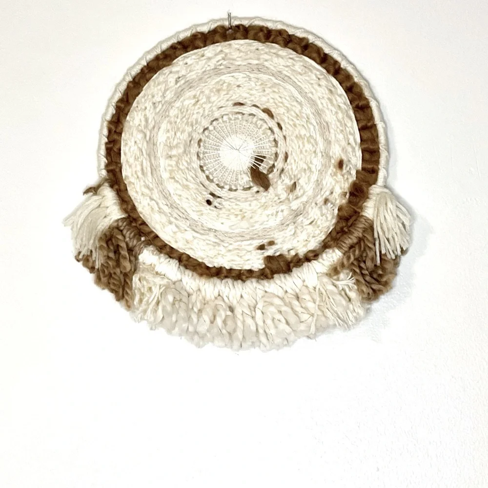 Bohemian Macrame Tassel Fringe Mixed Fiber Wall Ivory Tan Hanging Art Decor